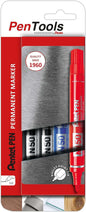 Pentel PenTools Pack de 4 Rotuladores Permanentes Industriales Pentel Pen N50 - Punta Conica Resistente y Duradera - Trazo 2mm - Resistente a Agua y Luz - Colores 2x Negro, Azul, y Rojo