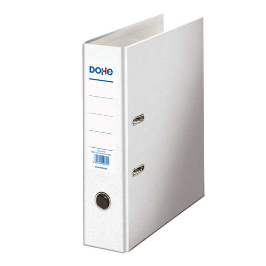 Dohe Archivador de Palanca Tamaño Folio - Lomo Ancho 70mm - Ollao, Rado y Tarjetero en el Lomo - Carton Forrado con Polipropileno - Cantoneras Metalicas - Color Blanco