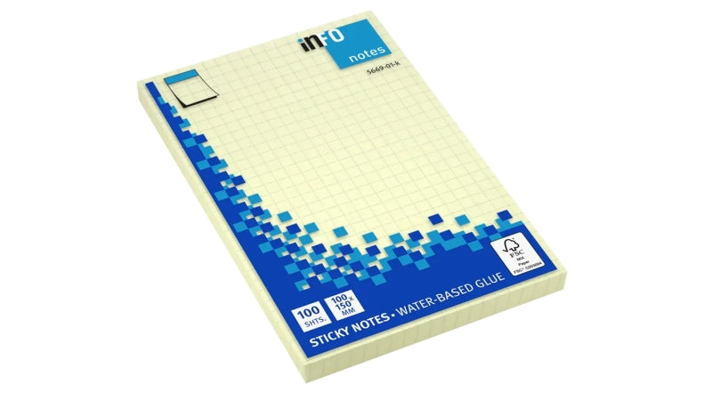 Global Notes inFO Bloc de 100 Notas Adhesivas con Cuadricula 150 x 100mm - Certificacion FSC? - Color Amarillo