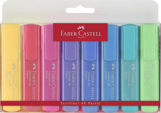 Faber-Castell Textliner 46 Pastel Pack de 8 Marcadores Fluorescentes - Punta Biselada - Trazo entre 1mm y 5mm - Tinta con Base de Agua - Colores Surtidos