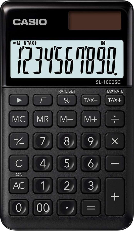 Casio SL-1000SC Calculadora de Bolsillo - Pantalla Extragrande de 10 Digitos - Alimentacion Solar y Pilas - Color Negro