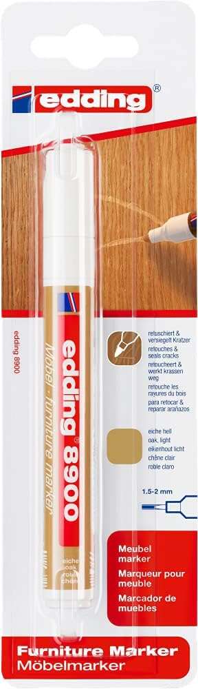 Edding 8900 Rotulador Permanente para Muebles - Punta Redonda 1.5-2mm - Resistente a la Luz - Secado Rapido - Color Roble Claro