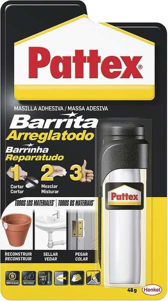 Pattex Barrita Arreglatodo Bl 48gr - Moldeable para Reparar y Sellar Agujeros y Fisuras - Ideal para Instalaciones. Depositos. Conductos. Radiadores y Tuberias