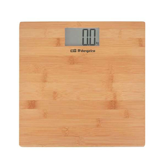 Orbegozo PB 2330 Bascula Electronica de Baño - Diseño de Madera de Bambu - Pantalla LCD con Luz - Activacion Tactil - Capacidad 150kg - Indicador de Energia y Sobrecarga