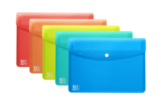 Oxford Urban A6 Sobre Portadocumentos de Plastico Rigido Translucido A6 - Capacidad hasta 40 Hojas - Cierre de Broche - Colores Surtidos - Cantidad: 5