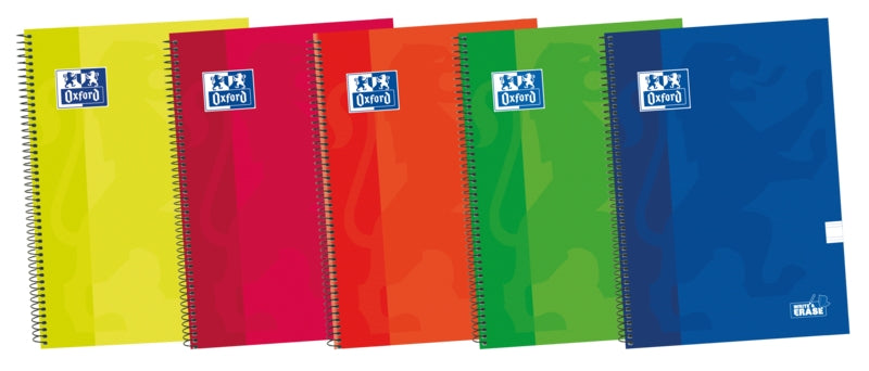 Oxford School Classic Write&Erase Fº Cuaderno Espiral - Tapa Extradura - Pauta 2.5mm con Margen - 80 Hojas - Colores Surtidos - Cantidad: 5