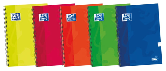 Oxford School Classic Write&Erase Fº Cuaderno Espiral - Tapa Extradura - Pauta 2.5mm con Margen - 80 Hojas - Colores Surtidos - Cantidad: 5