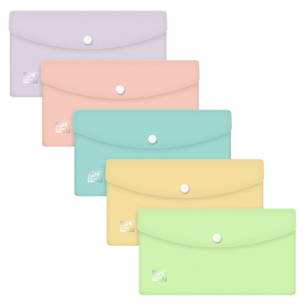 Oxford Urban DL Sobre Portadocumentos de Plastico Rigido Translucido DL - Tamaño Sobre Americano - Capacidad hasta 40 Hojas - Cierre de Broche - Colores Pastel Surtidos - Cantidad: 5