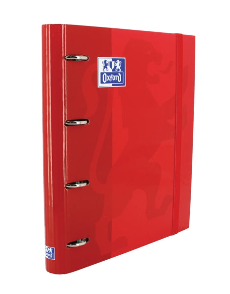 Oxford Europeanbinder Classic A4+ Carpeta de Anillas con Recambio Cuadricula 5x5 - Tapa Extradura - Cierre con Goma Elastica - Color Rojo