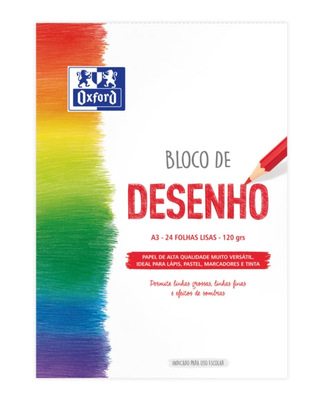 Oxford Dibujo Escolar Bloc Encolado A3 - Tapa Blanda/Contratapa Rigida - 24 Hojas 120gr - Papel Liso - Cantidad: 5