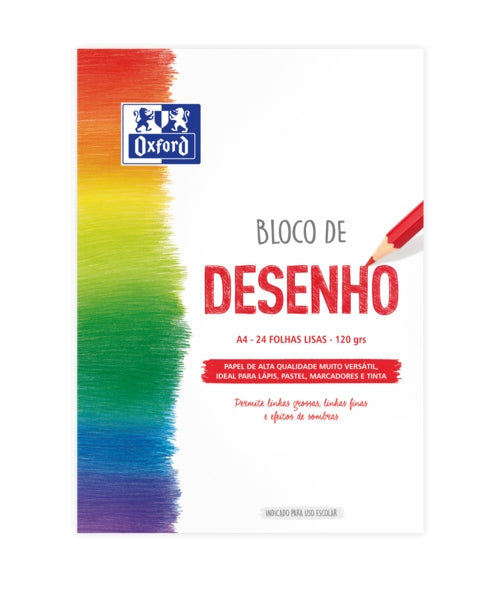 Oxford Dibujo Escolar Bloc Encolado A4 - Tapa Blanda/Contratapa Rigida - 24 Hojas 120gr - Papel Liso - Cantidad: 5