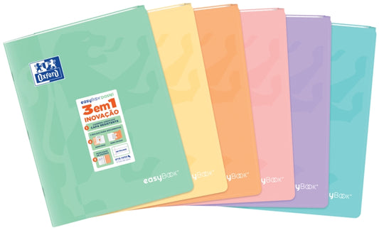 Oxford Easybook A4 Libreta Grapada - Tapa de Plastico Resistente - 1 Linea con 2 Margenes - 48 Hojas de Papel Pastel - Cantidad: 10
