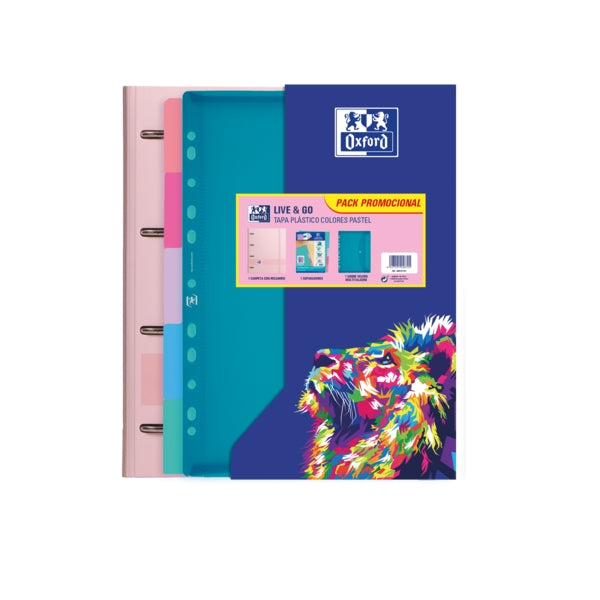 Oxford Live & Go Carpeta Europeanbinder A4+ con Recambio Cuadricula 5x5 + Separadores + Sobre Multitaladro - Ideal para Organizar Documentos - Colores Pastel Surtidos - Cantidad: 10