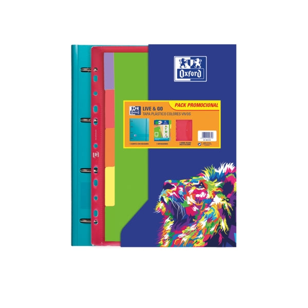 Oxford Live & Go Carpeta Europeanbinder A4+ con Recambio Cuadricula 5x5 + Separadores + Sobre Multitaladro - Ideal para Organizar Documentos - Colores Vivos Surtidos - Cantidad: 10