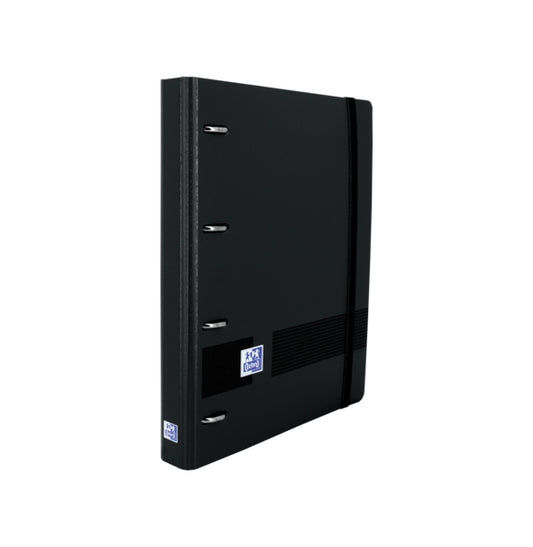 Oxford Europeanbinder Live&Go A5+ con Recambio Dots - Tapa Plastico Superresistente - Anillas 4x25mm - Cierre con Goma Elastica - Color Negro