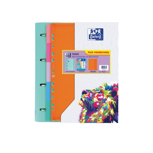 Oxford Europeanbinder Touch Carpeta Tamaño A4+ con Recambio + Separadores + Sobre de Plastico Multitaladro - Ideal para Organizar Documentos - Colores Pastel Aleatorios - Cantidad: 10