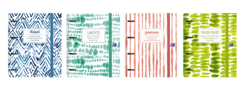 Oxford Japandi Europeanbinder - Tapa Extradura Resistente - Lomo de 45mm - Anillas 4Dx35mm - Recambio 5x5 Incluido - 4 Modelos Vivos - Cantidad: 10