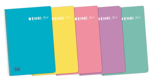 Enri Plus 4º Cuaderno Espiral 4x4 - Tapa de Plastico - 80 Hojas 90gr - Colores Surtidos - Cantidad: 5