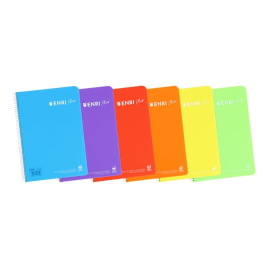 Enri Plus Fº Cuaderno Espiral 3x3 - Tapa de Plastico - 80 Hojas 90gr - Margen - Colores Surtidos - Cantidad: 5