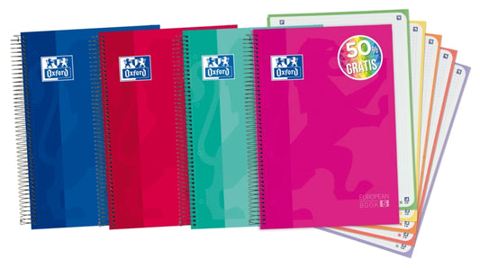 Oxford School Classic A4+ Europeanbook - Tapa Extradura - 5 Liso - 120 Hojas - Colores Surtidos - Cantidad: 5