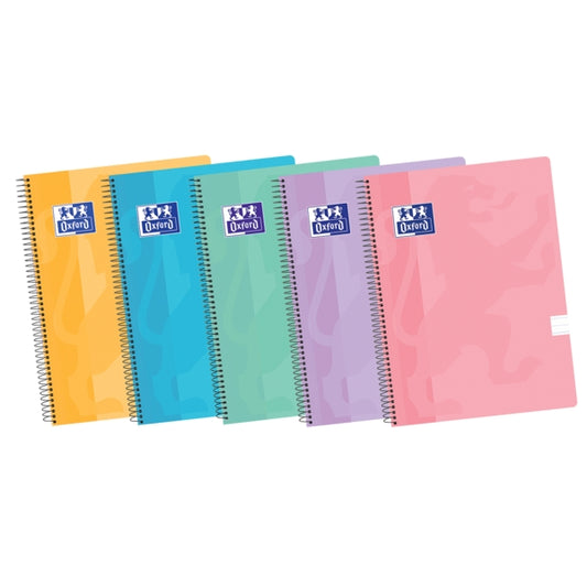 Oxford School Classic A4+ Europeanbook Spiralflex - Tapa de Plastico Resistente - 50 Hojas de Papel de Alta Calidad - 1 Linea para Escribir - Colores Surtidos - Cantidad: 5