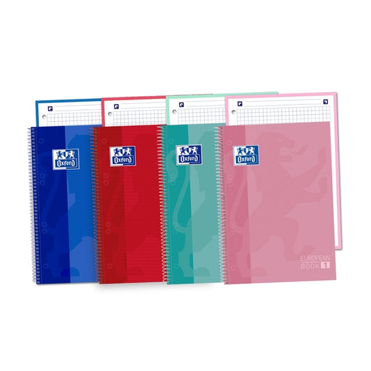 Oxford School Classic A5+ Europeanbook Cuaderno A5+ Cuadricula 5x5mm - 80 Hojas Microperforadas - Tapa Extradura Resistente - Colores Surtidos - Cantidad: 5