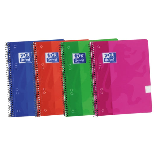 Oxford School Classic A5+ Europeanbook Spiralflex - Tapa de Plastico Resistente - 1 Linea por Pagina - 50 Hojas - Colores Surtidos - Cantidad: 10