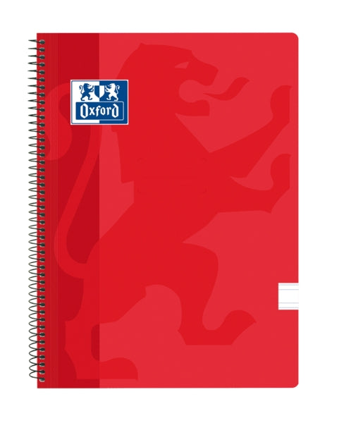 Oxford School Classic Cuaderno Espiral - Tapa de Plastico - Folio Pauta 3.5 con Margen - 80 Hojas - Color Rojo - Cantidad: 5