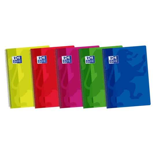 Oxford School Classic Cuaderno Espiral Fº - Tapa de Plastico - 4x4 con Margen - 80 Hojas - Colores Vivos - Cantidad: 5