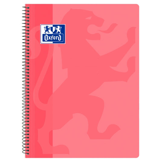 Oxford School Classic Cuaderno Espiral Tapa de Plastico Folio 4x4 - 80 Hojas - Tapa de Plastico - Cuadriculado 4x4 - Margen - Color Rosa Chicle - Cantidad: 5