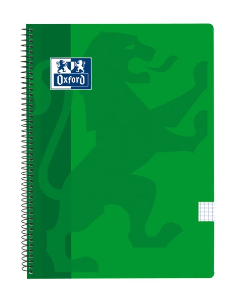Oxford School Classic Cuaderno Espiral Tapa de Plastico Folio 4x4 - 80 Hojas - Ideal para Estudiantes - Resistente y Duradero - Color Verde - Cantidad: 5