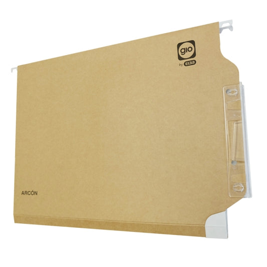 Gio By Elba Carpeta Colgante Armario Arcon A4 240gr - Lomo en V - Capacidad Max.100Hojas - Cartulina Bicolor - Visor Efecto Lupa - Etiquetas Blancas Incluidas - Cantidad: 25