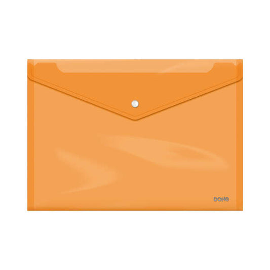 Dohe Sobre Portadocumentos Folio+ - Cierre de Broche - Polipropileno Cristal Transparente 150 Micras - Color Naranja