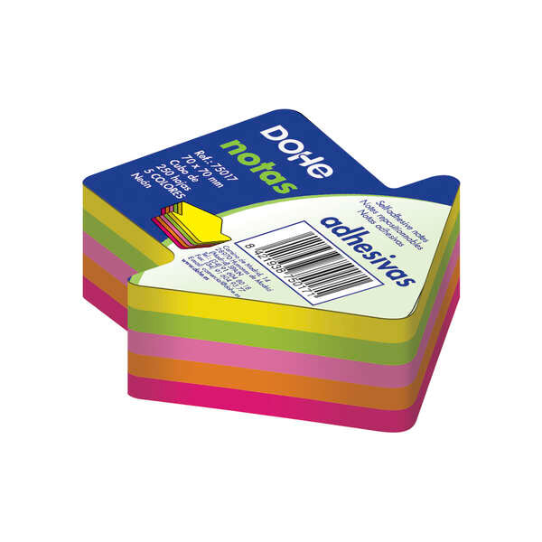 Dohe Cubo de 250 Notas Reposicionables con Forma de Flecha - Tamaño 70x70mm - Papel de 75gr - Ideal para Oficina y Escuela - Colores Neon Surtidos