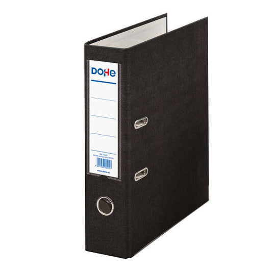 Dohe Archivador de Palanca Tamaño A4 - Lomo Ancho 70mm - Ollao, Rado y Tarjetero en el Lomo - Carton Forrado con Polipropileno - Cantoneras Metalicas - Color Negro