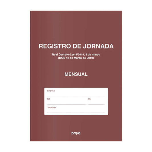 Dohe Libro de Registro de Jornada - 12 Hojas Mensuales - Ideal para 1 Empleado 1 Año - Papel de 120 gr - Cantidad: 5