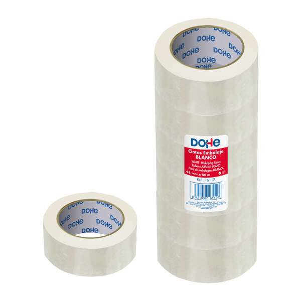 Dohe Precinto de Polipropileno 48mmx66m - Potente Adhesivo - Color Blanco - Cantidad: 6