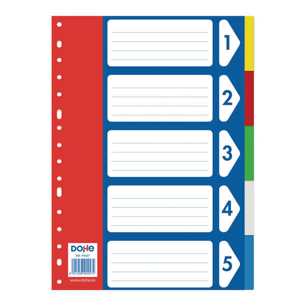 Dohe Separadores para Archivadores y Carpetas de Anillas - 120 Micras - Multitaladro de 16 Perforaciones - Polipropileno Resistente - Bolsa Autoadhesiva Individual