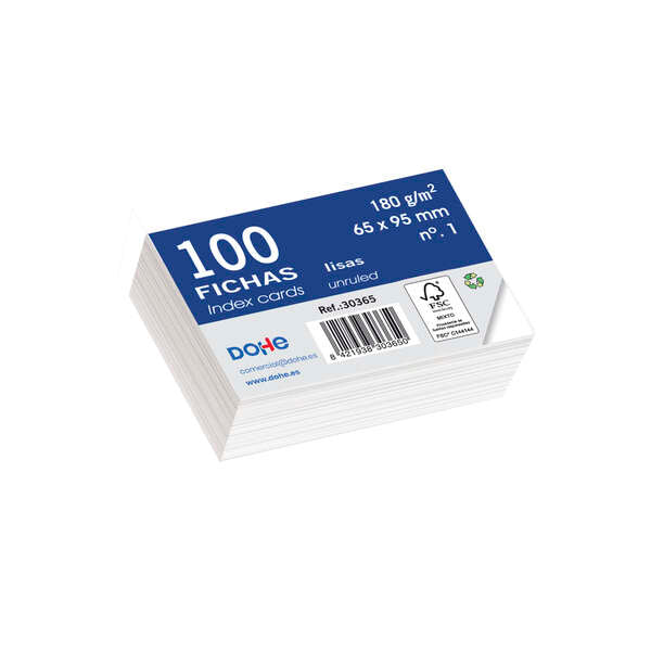 Dohe Pack de 100 Fichas de Cartulina 180gr Offset - Color Blanco