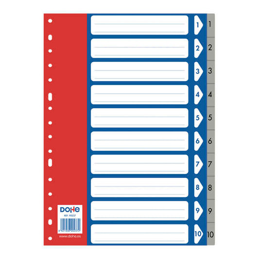Dohe Separadores para Archivadores y Carpetas de Anillas - 120 Micras - Polipropileno Resistente - Multitaladro de 16 Perforaciones - Bolsa Autoadhesiva Individual