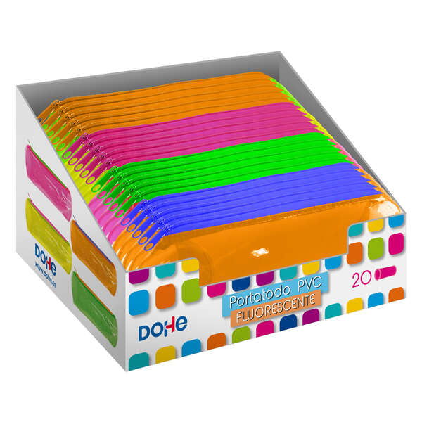 Dohe Expositor de 20 Portatodos Redondos de PVC Transparente Fluorescente - Colores Surtidos - Cantidad: 20