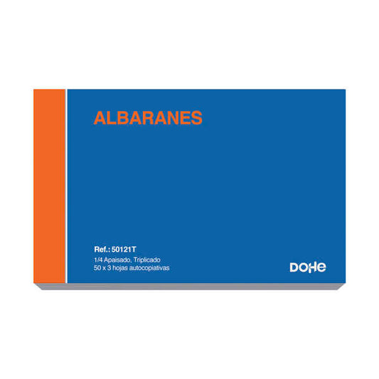 Dohe Talonario de Albaranes Cuarto Apaisado Triplicado 50 Hojas x 3 - Preimpresos a 2 Tintas en Papel Autocopiativo