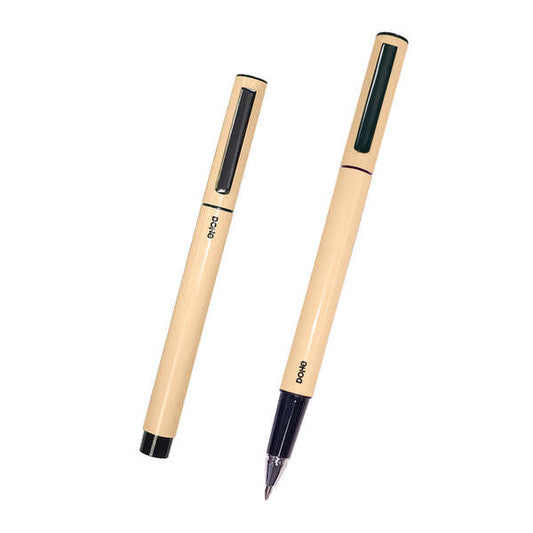 Dohe Boligrafos de Metal Ligero - Cuerpo Ovalado Amarillo - Ergonomicos y Deslizamiento Perfecto - Capucha con Clip - Fabricados en Aluminio - Tinta Azul - Cantidad: 4
