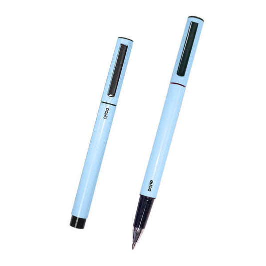 Dohe Boligrafos Elegantes de Metal Ligero - Cuerpo Ovalado Azul Ergonomico - Capucha con Clip - Fabricados en Aluminio - Tinta Azul - Cantidad: 4