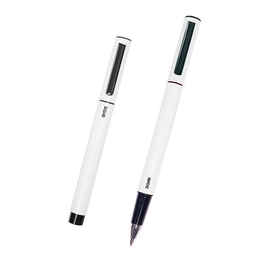 Dohe Boligrafos Elegantes de Metal Ligero - Cuerpo Ovalado Blanco - Ergonomicos y Deslizamiento Perfecto - Capucha con Clip - Fabricados en Aluminio - Tinta Azul - Cantidad: 4