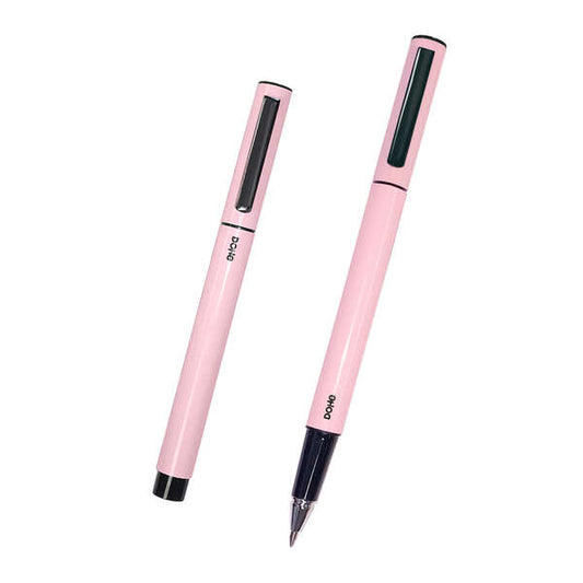 Dohe Boligrafos Elegantes de Metal Ligero - Cuerpo Ovalado en Rosa - Ergonomicos y Deslizamiento Perfecto - Capucha con Clip a Juego - Fabricados en Aluminio - Incluye Tinta Azul - Cantidad: 4