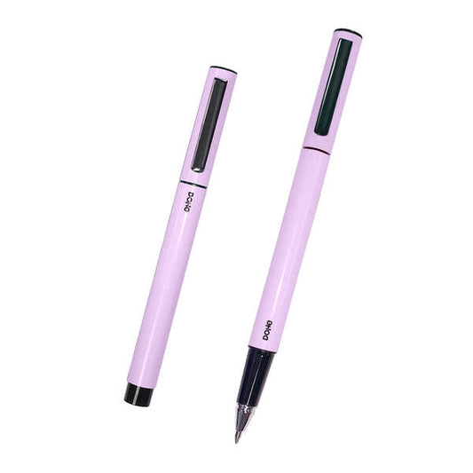 Dohe Boligrafos Elegantes de Metal Ligero - Cuerpo Ovalado Morado Ergonomico - Capucha con Clip - Fabricados en Aluminio - Tinta Azul - Cantidad: 4