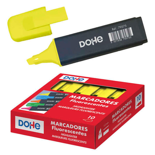 Dohe Marcador Fluorescente - Punta Biselada de 1-5mm - Clip en la Capucha - Apto para Todo Tipo de Papel - Color Amarillo - Cantidad: 10