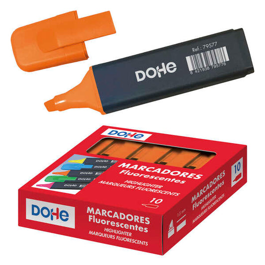 Dohe Marcadores Fluorescentes - Punta Biselada de 1-5mm - Clip en la Capucha - Apto para Todo Tipo de Papel - Color Naranja - Cantidad: 10