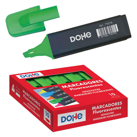 Dohe Marcadores Fluorescentes - Punta Biselada de 1-5mm - Clip en la Capucha - Apto para Todo Tipo de Papel - Color Verde - Cantidad: 10